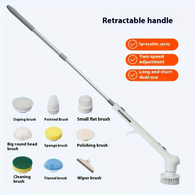 9-in-1 Electric Rotating Cleaning Brush with Spray Waterproof Wireless 9 Brush Heads