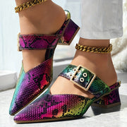 Women's Solid Color Mary Jane Shoes with Block Heel and Buckle Closure