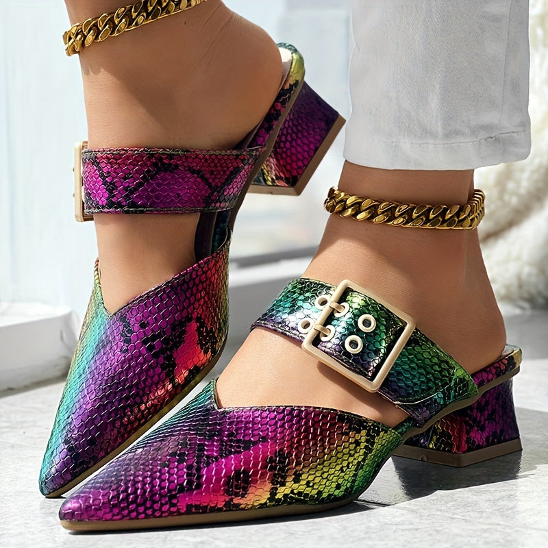 Women's Solid Color Mary Jane Shoes with Block Heel and Buckle Closure