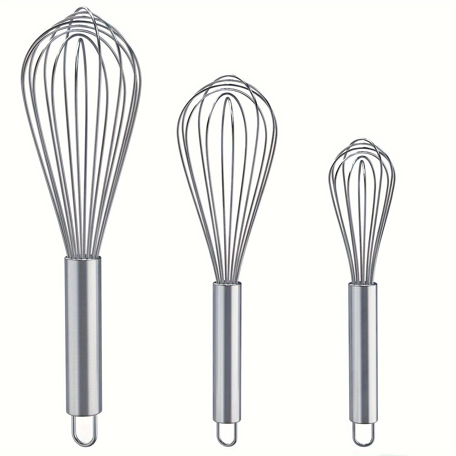 Stainless Steel Kitchen Whisks 3-Piece Set for Baking and Cooking