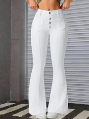 Women's Plus Size Flare Jeans White Long-Length Stretchy Casual Pants