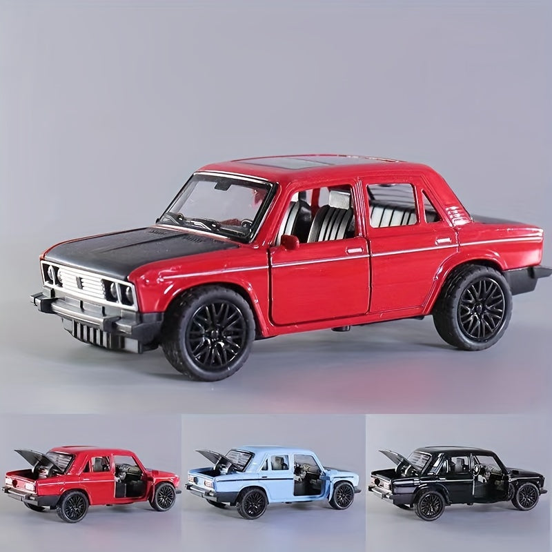 Dekoratsiya yoki sovg‘a uchun uchta ochiq eshikli 1/36 o‘lchamdagi retro sedan alloy avtomobil modeli