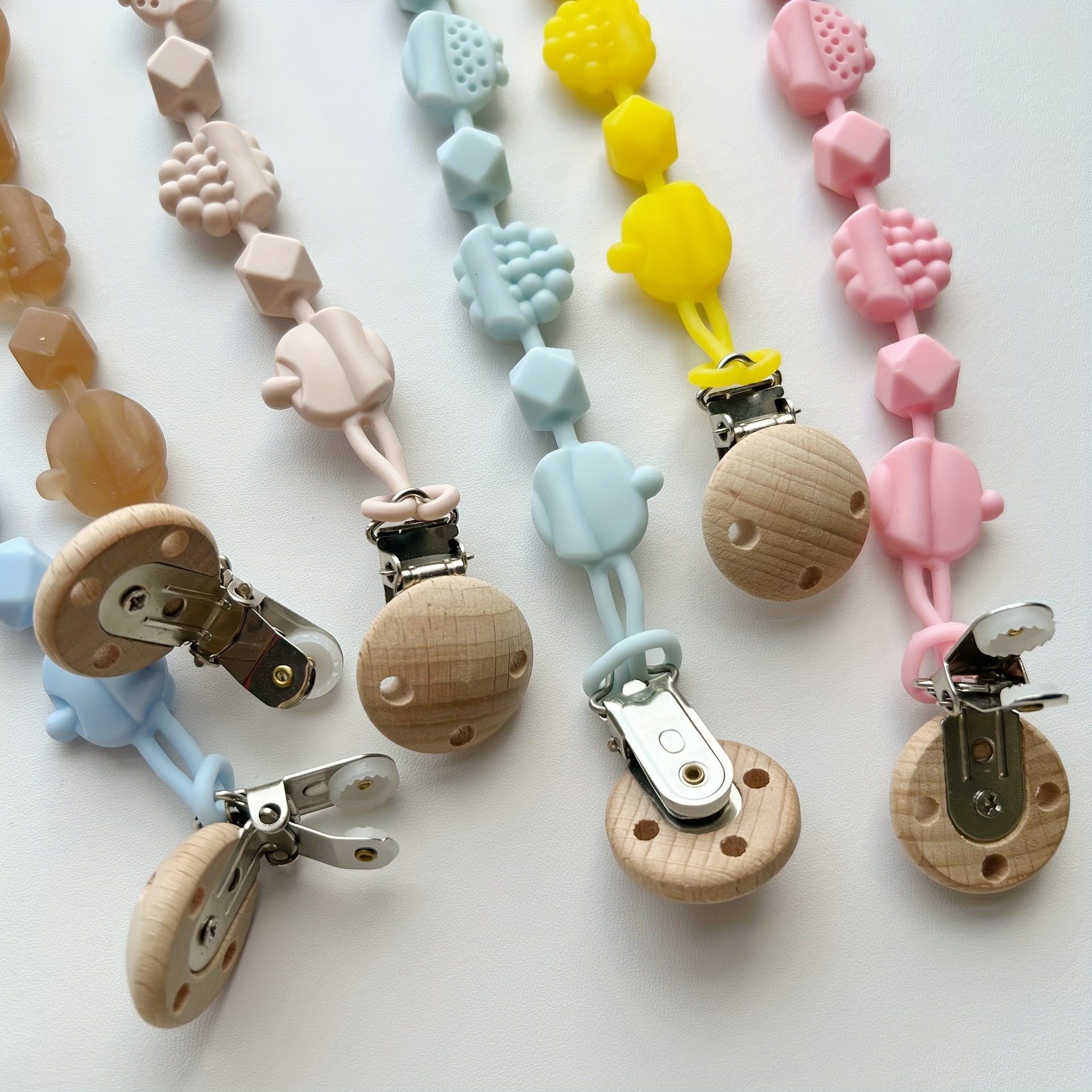 Silicone Teething Toy for Babies 0-3 Years Floral Fruit Clip Food-Grade Biteable Chain Pink Blue Yellow Brown