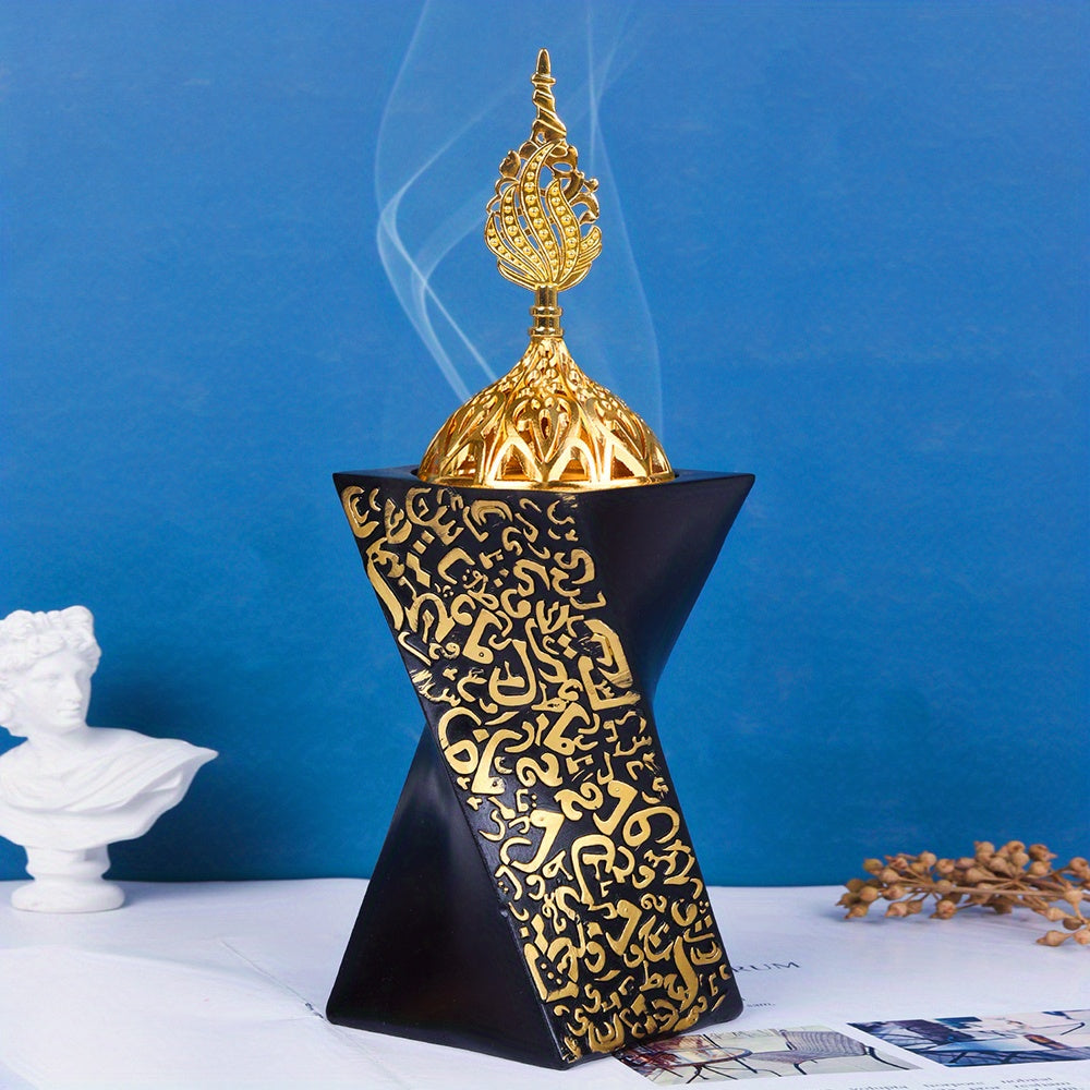 Metal-Lid Incense Burner for Bedroom Decor Resin Crafted Accent