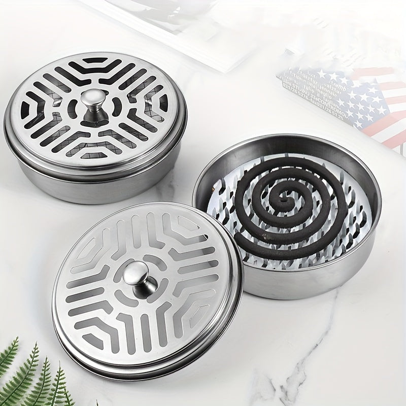 Stainless Steel Mosquito Coil Holder with Lid and Handle for Home Use
