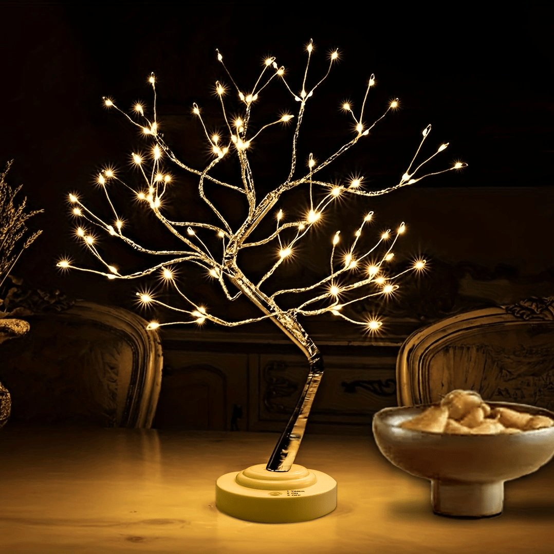 Árbol de bonsái artificial de 50.8cm con luz y 108 luces LED cálidas, doble USB, alimentado por batería, para decoración de dormitorio y ambiente festivo