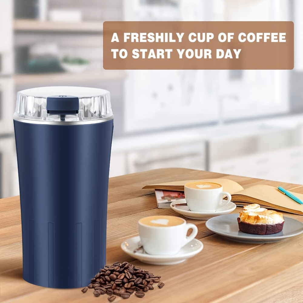 Molino de café eléctrico con enchufe EU y cuchara de cepillo, acero inoxidable, adecuado para granos