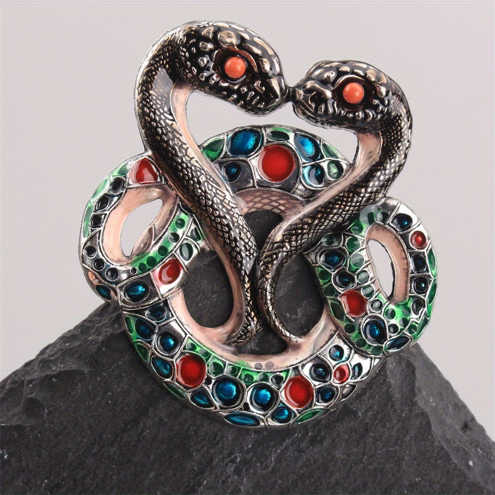 Elegant Rhinestone Two-Headed Snake Brooch Irregular Zodiac Shape Jewelry