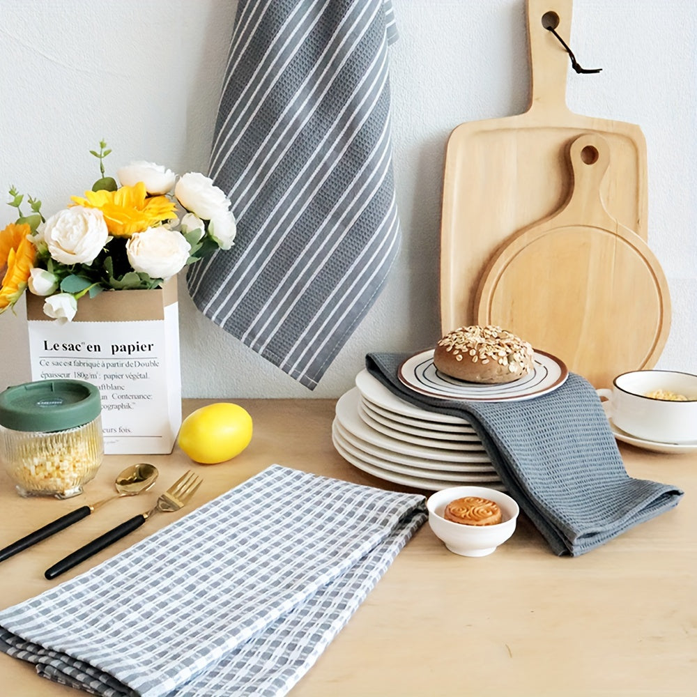 Set of 3 Grey Waffle Weave Kitchen Towels 45x65 cm for Drying Dishes and Hands