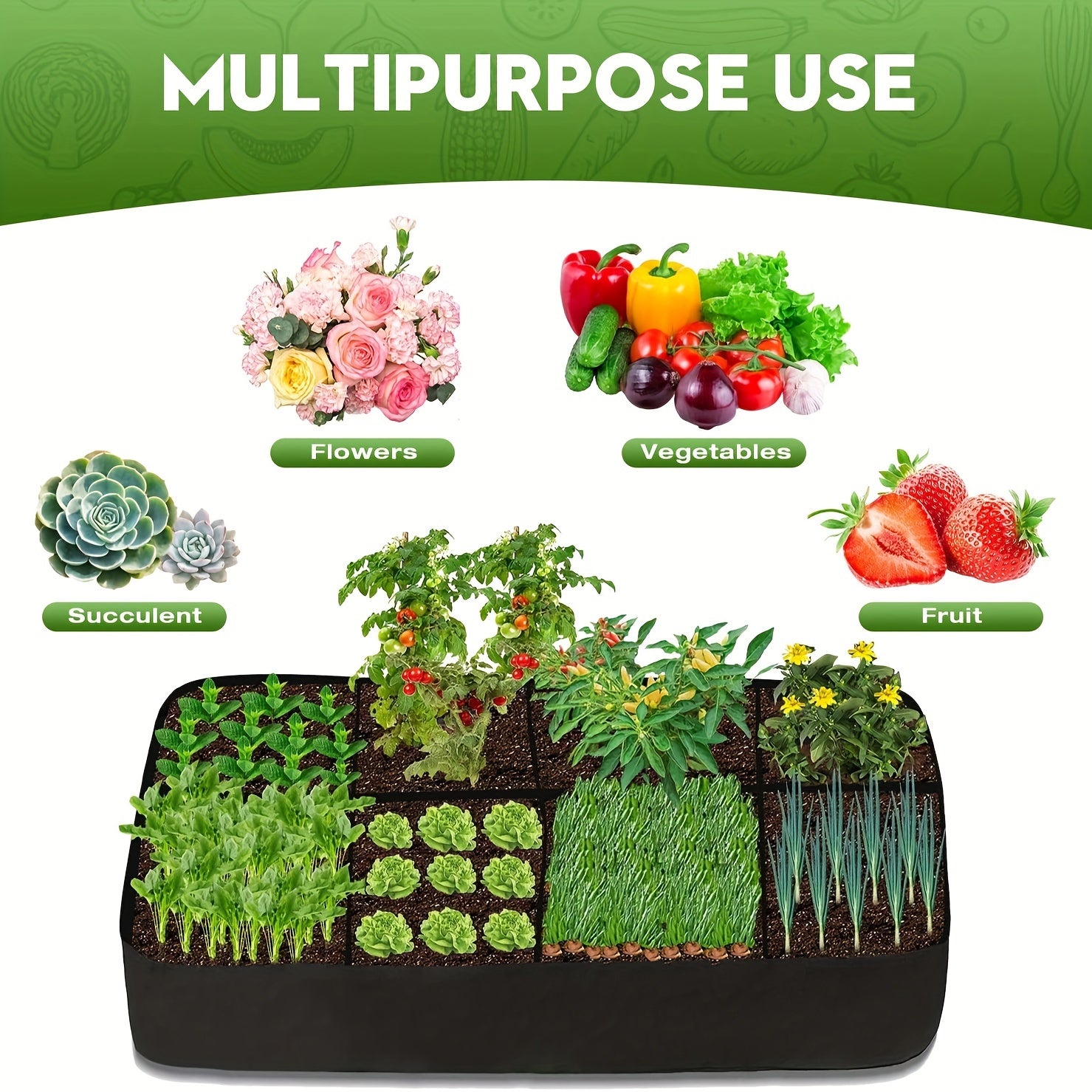 Fabric Raised Garden Bed for Vegetables Flowers Herbs 8-Section Outdoor Lightweight