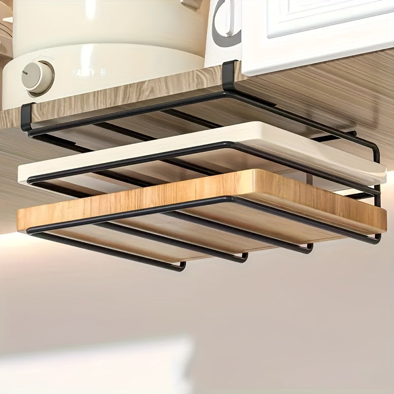 Wall-Mounted Kitchen and Bathroom Rack for Cutting Boards Towels Black Metal