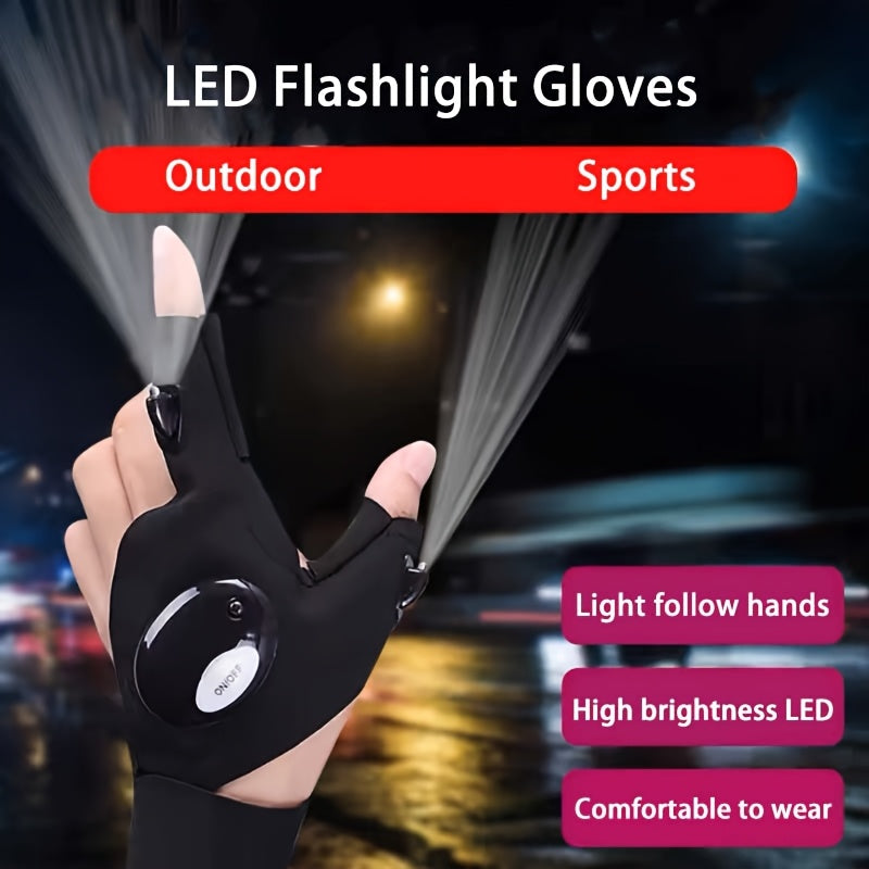 Unisex LED Flashlight Gloves 1/2 Pair, Hands-Free Work Lighting Gifts