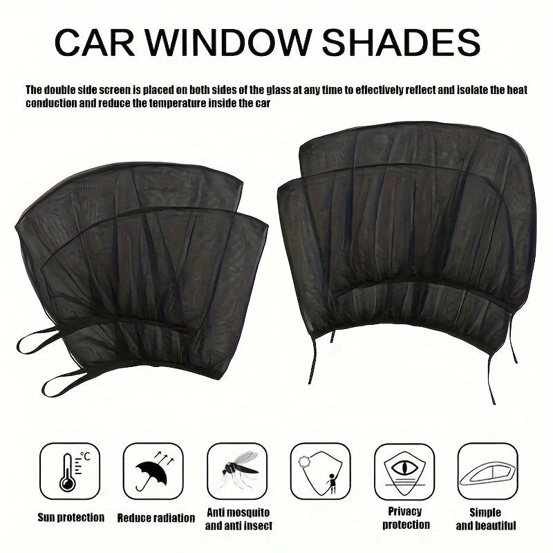 4pcs Car Window Shades Mesh Sunshade Bug Screen UV Protection Breathable Privacy