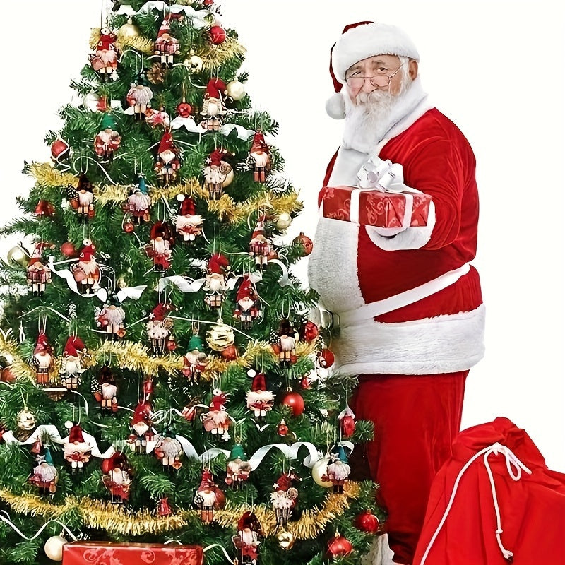 24 Adornos de Gnomos de Navidad Festivos, Cascanueces de Madera, Decoraciones Colgantes para Árbol