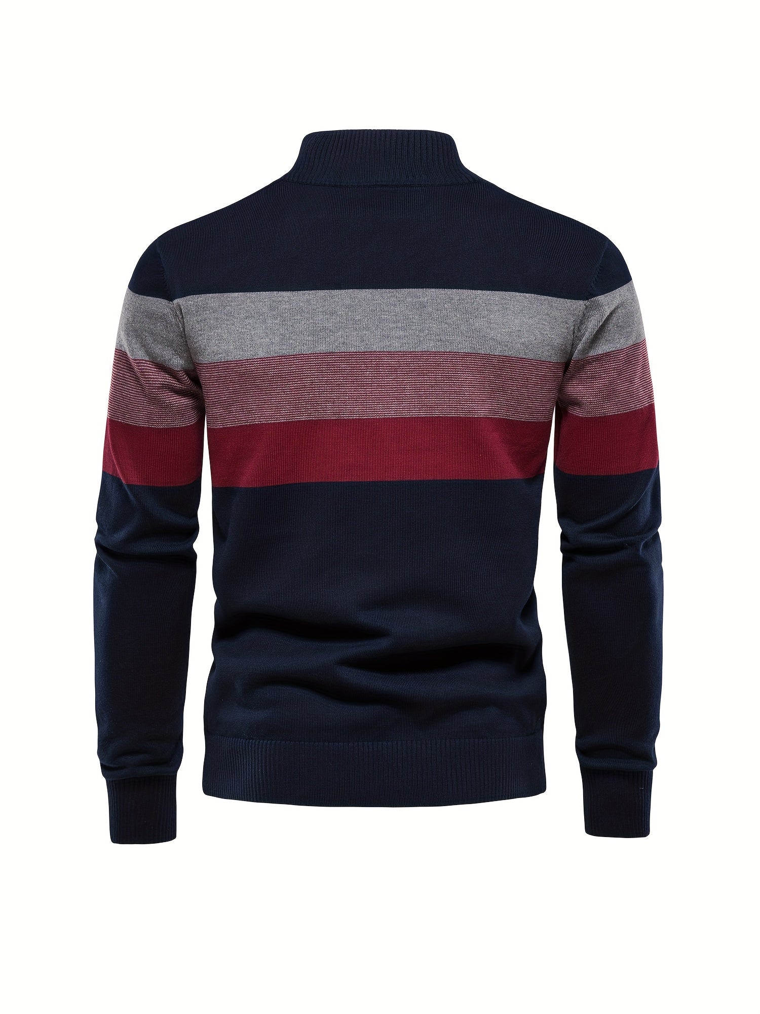 Men's Cotton Knit Color Block Half Zip V-Neck Sweater for Fall Winter