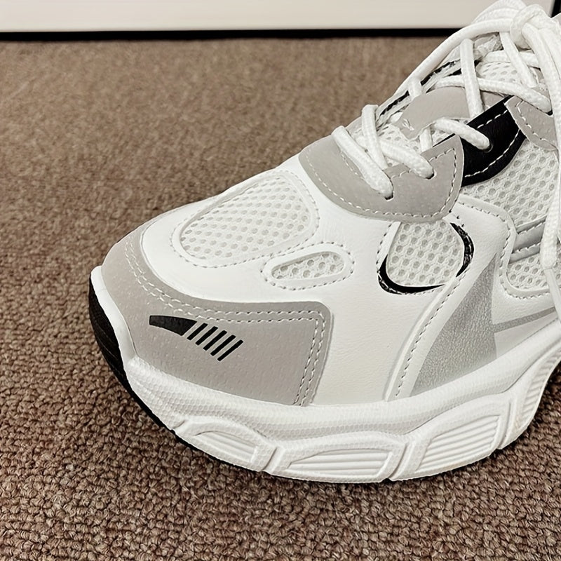 Zapatillas blancas de malla para mujer, de caña baja, con cordones, ligeras, para todas las estaciones, deportivas