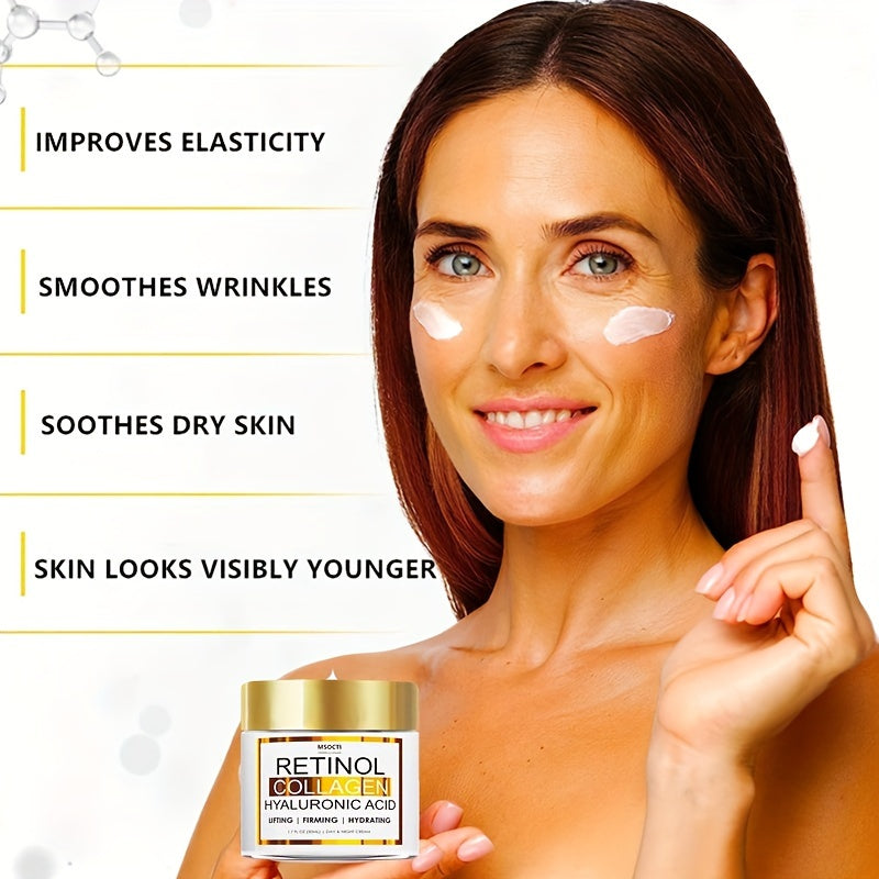 Unisex Face Cream 1.7 Fl Oz Hyaluronic Acid Retinol Collagen Firming Moisturizer
