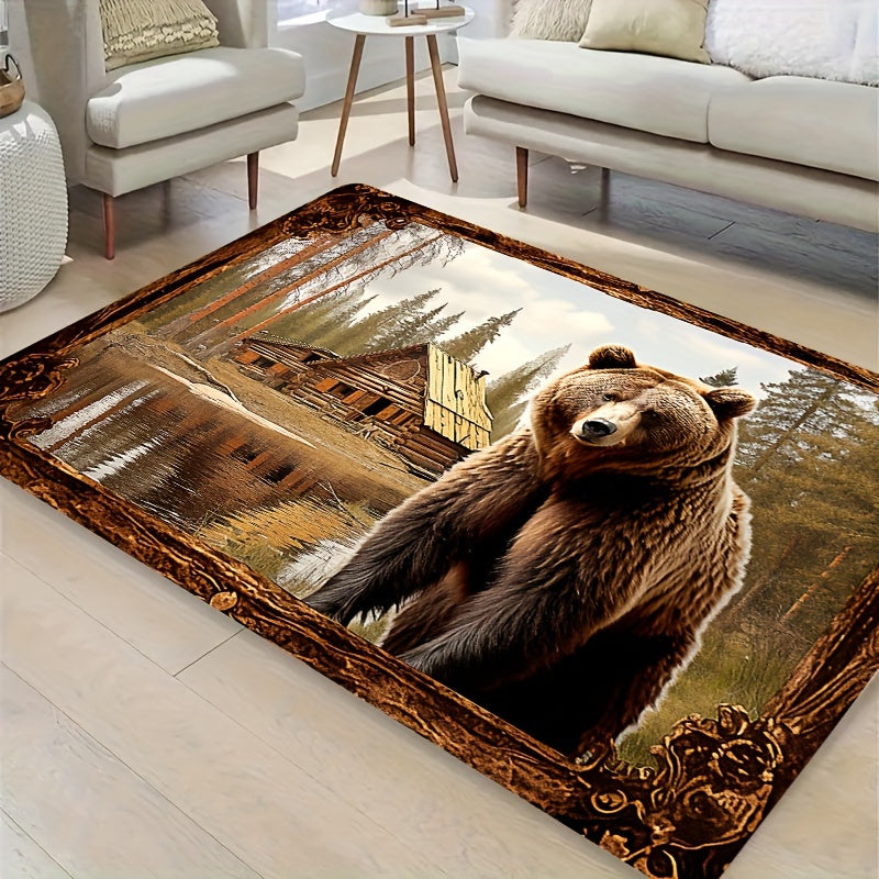 Brown Bear Pattern Floor Mats Rugs for Living Room Bedroom Kitchen Bathroom Non-Slip Indoor Outdoor