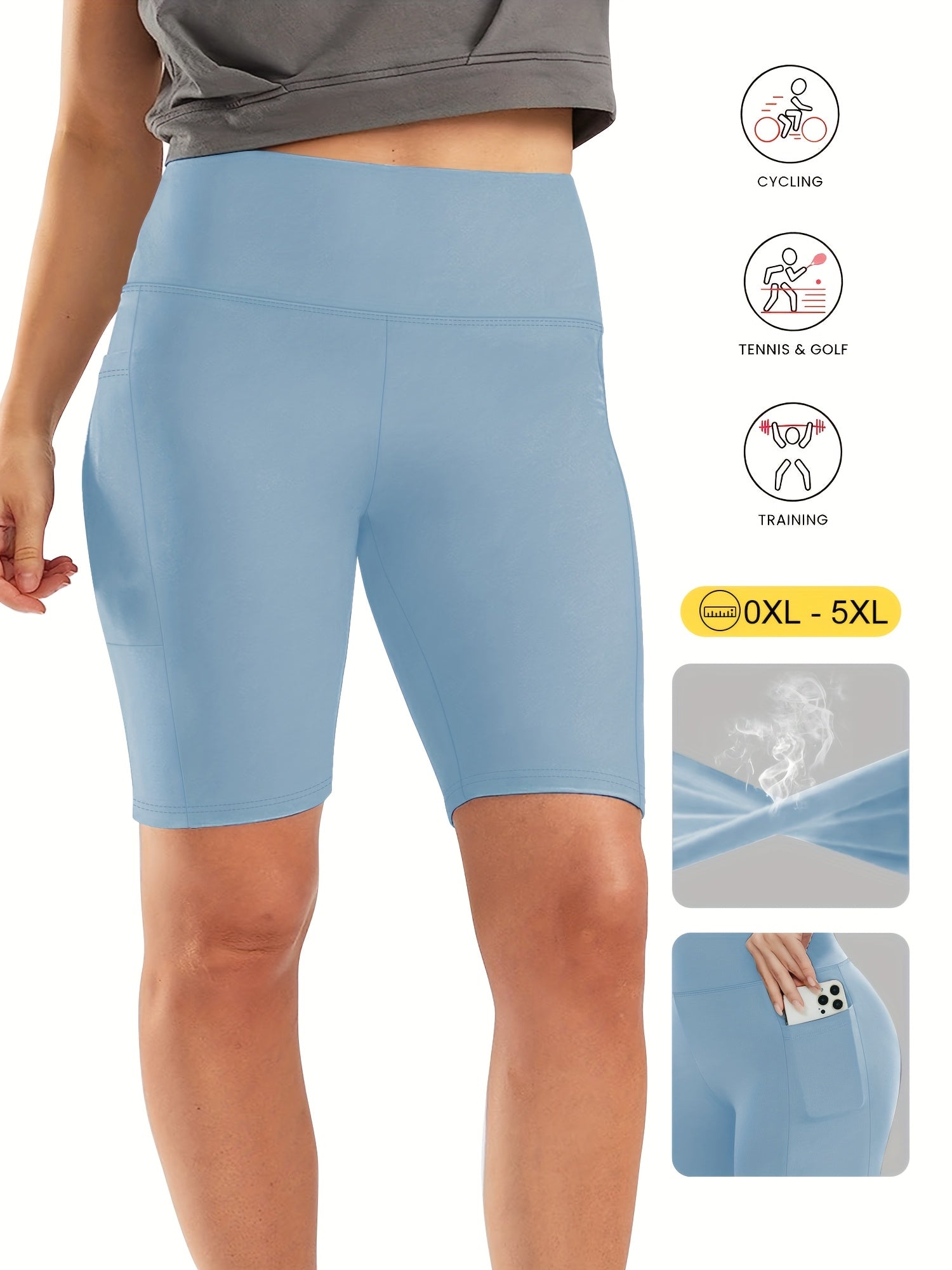 Women's Plus Size High-Waisted Stretch Shorts with Pockets for Summer