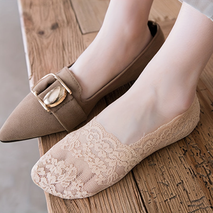 Women's Floral Lace Low Cut Ankle Socks Pack of 5 Lightweight Cotton Blend