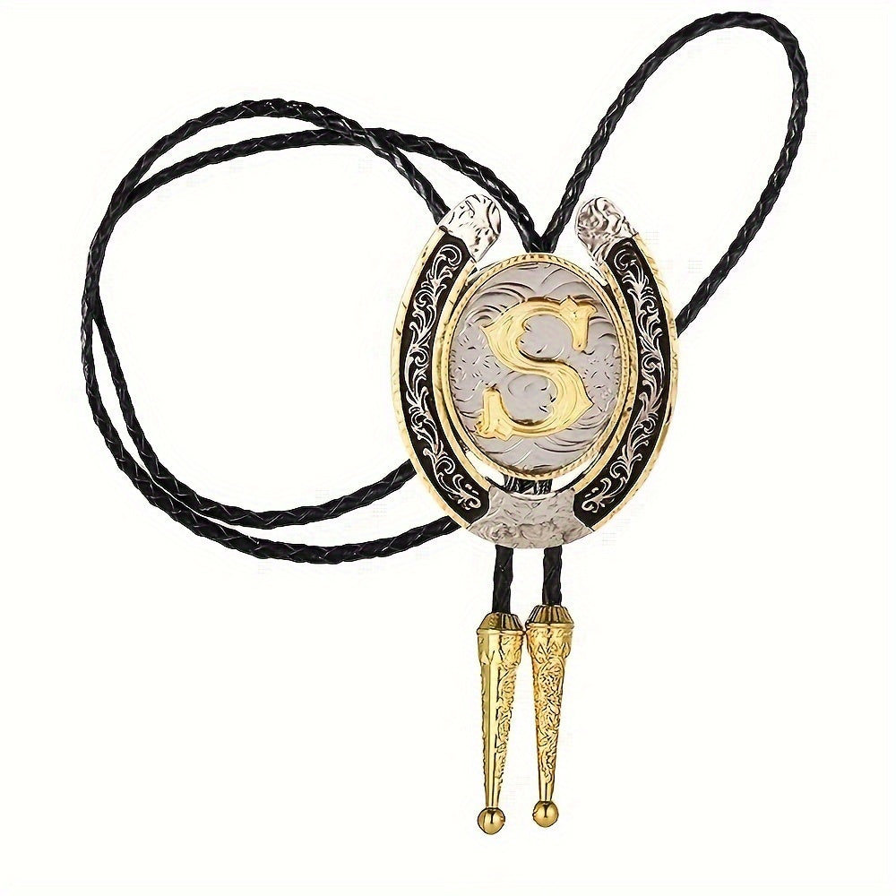 Men's Gold Round Tie with Letters A to Z Western Fashion Street Necklace Accessory