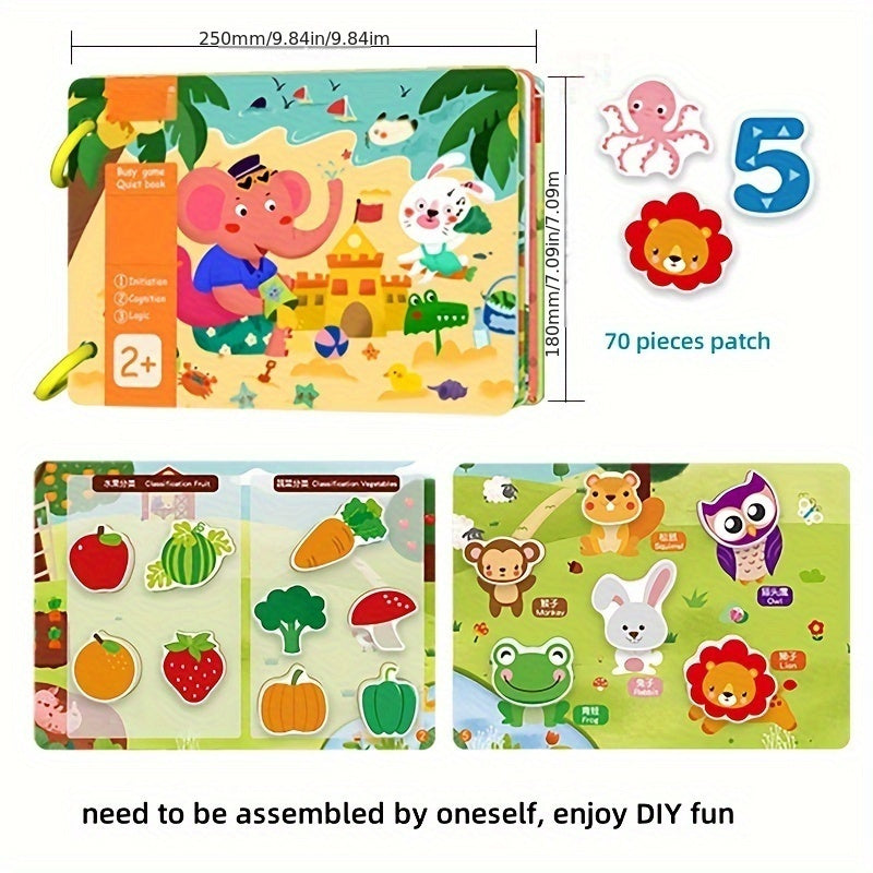 Interactive Family Activity Book for Children Aged 0-6 with Educational Puzzles Stickers and Animal Recognition