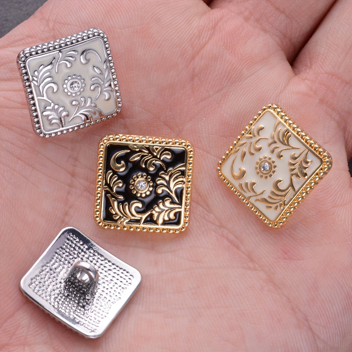 7-Donali Rhinestone kvadratli alloy tugmasi to'plami tikuvchilik hunari va moda aksessuarlari uchun