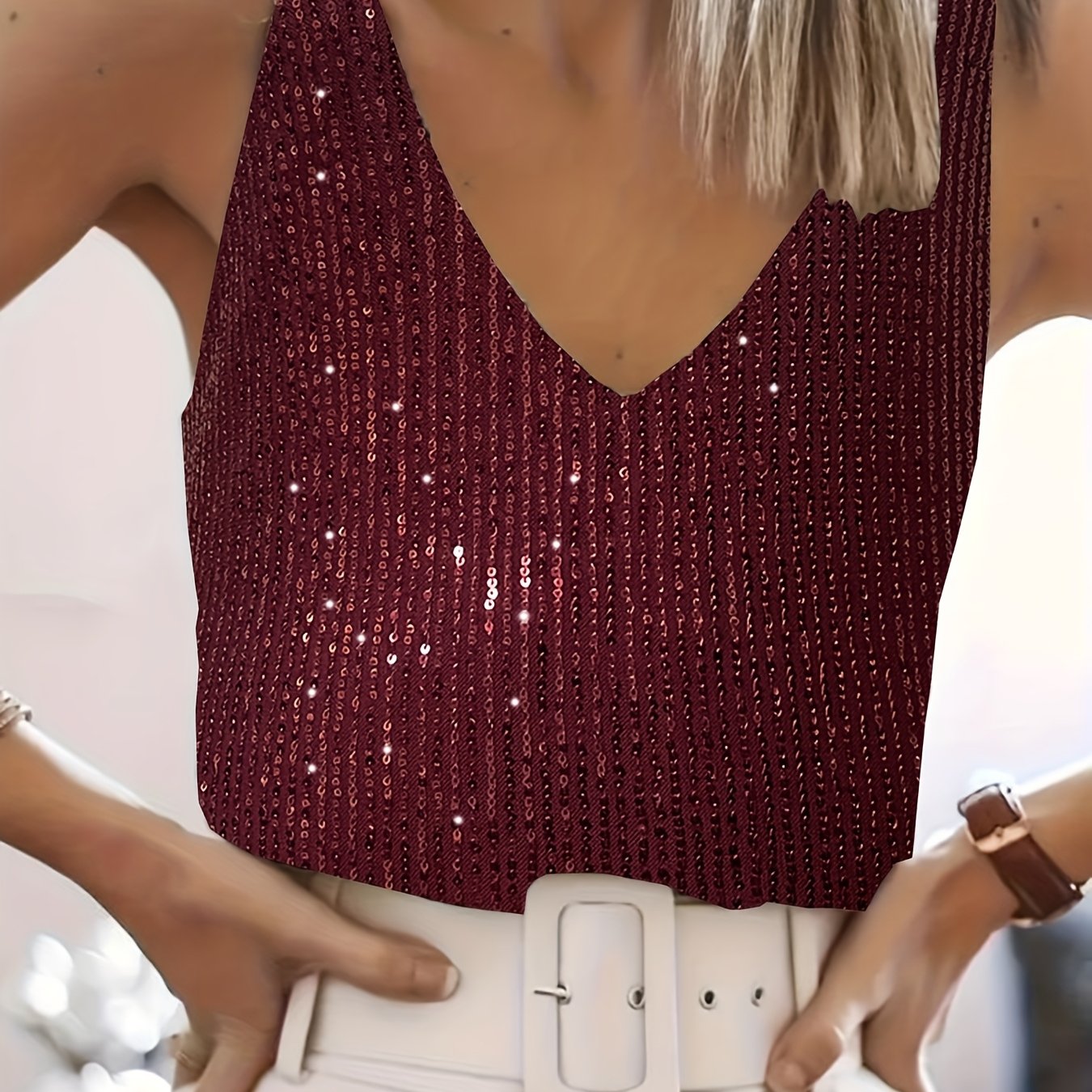 Топ для женщин больших размеров с пайетками и V-образным вырезом, ночная и вечерняя одежда