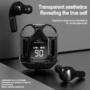 2024 Transparent Wireless Earbuds Long Battery Life Touch Controls Silicone Case Gaming Calls Music