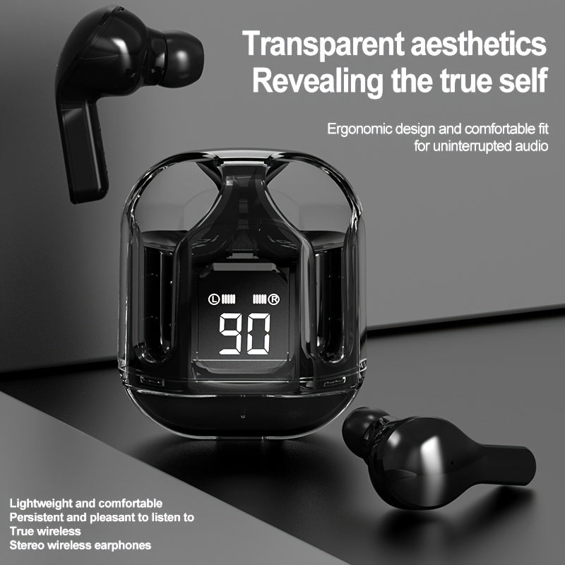 2024 Transparent Wireless Earbuds Long Battery Life Touch Controls Silicone Case Gaming Calls Music