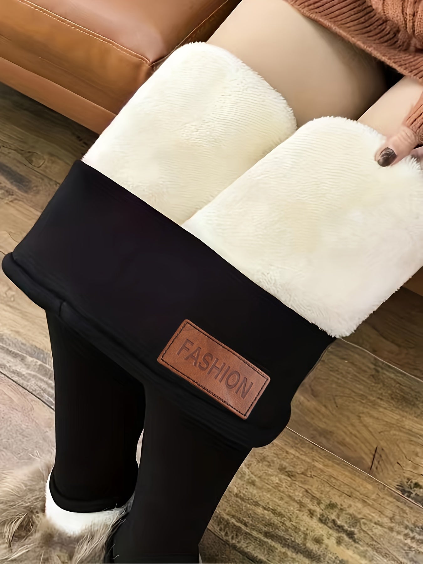 Women's Fleece-Lined High-Waisted Leggings Polyester Elastane Solid Color