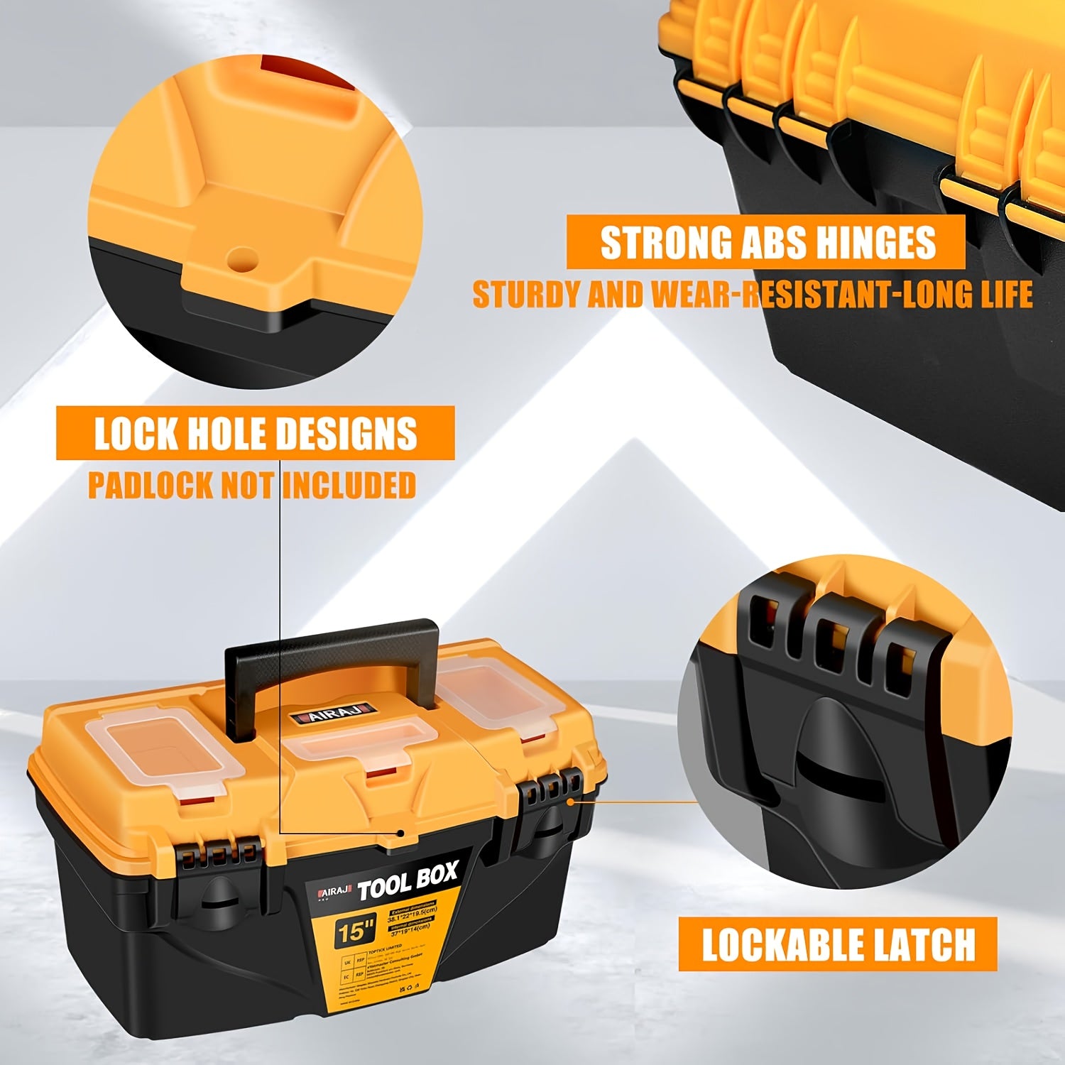 Plastic Toolbox Set 12 and 15 Inch Heavy Duty Storage Suitcase for Home Garage and Workshop