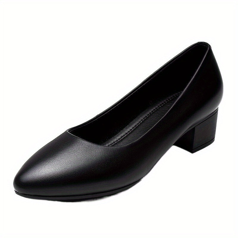 Women's Black TPU Mid-Heel Work Shoes Closed Toe All-Season Office Pumps