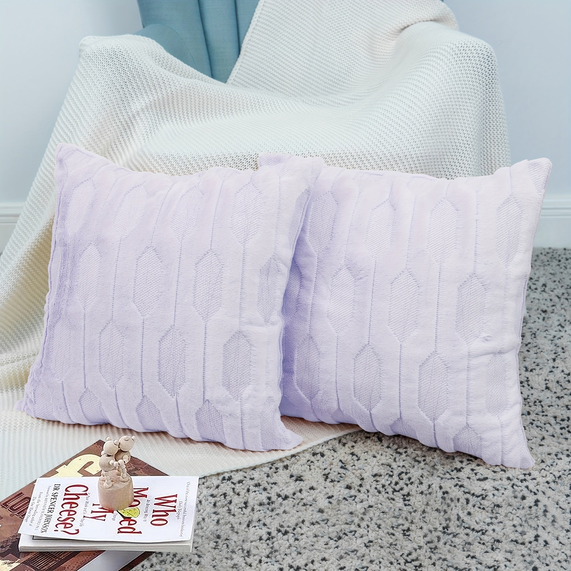 Soft Faux Fur Pillow Cover with Tatami Embroidery for Sofa Couch Bedroom Decor