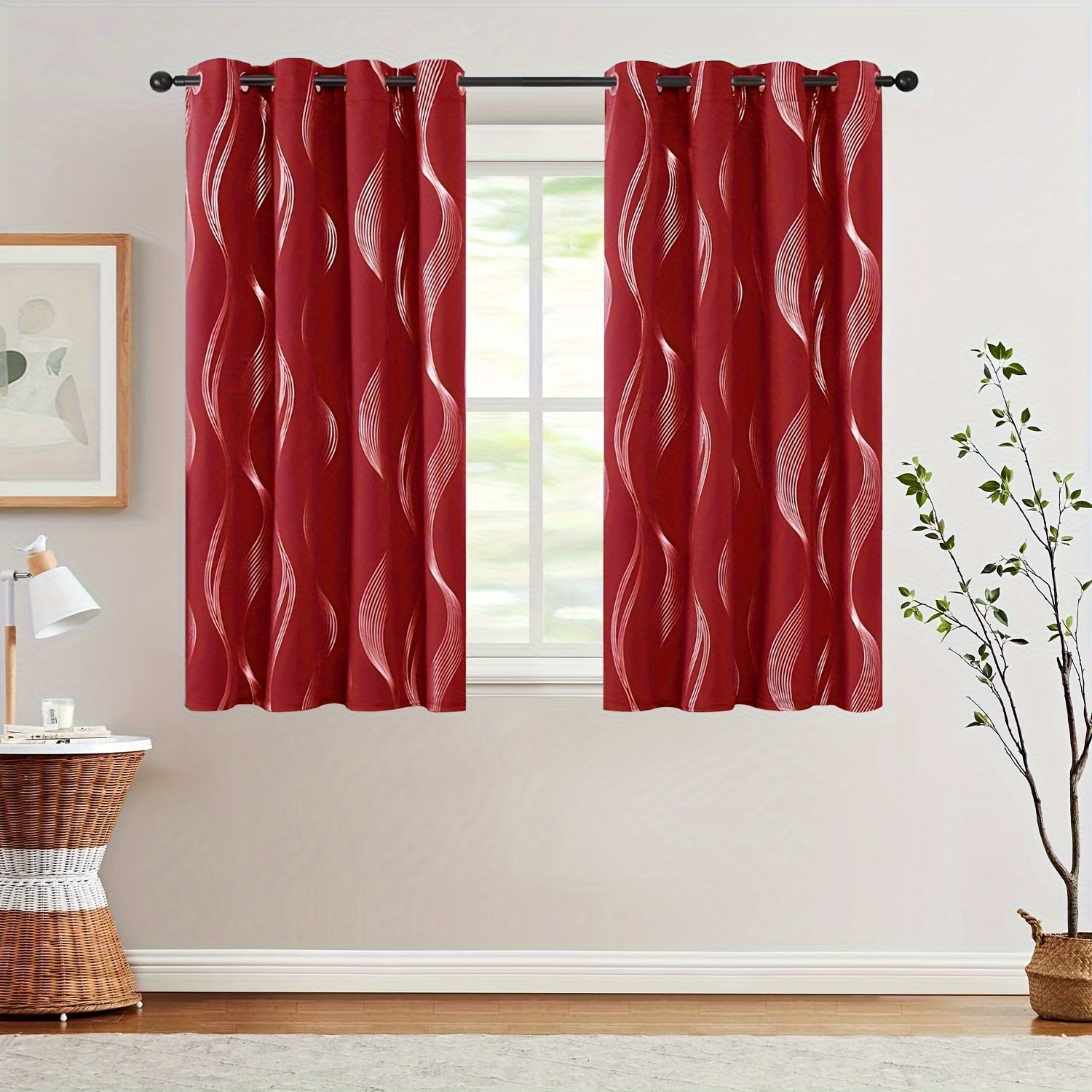 Contemporary Blackout Curtains 2 Pieces Woven Polyester Grommet Top Room Darkening