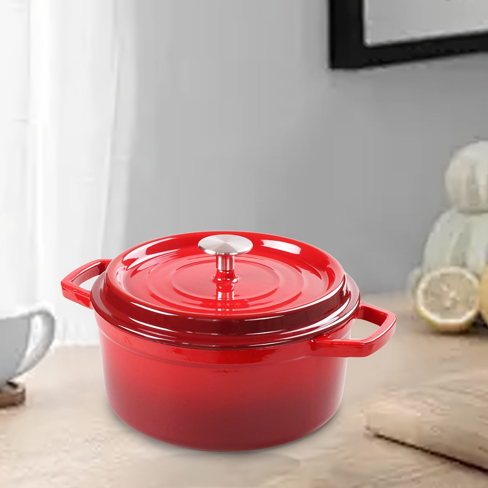 Durable Red 24cm Non-Stick Enamel Cast Iron Stew Pot for Stewing and Boiling