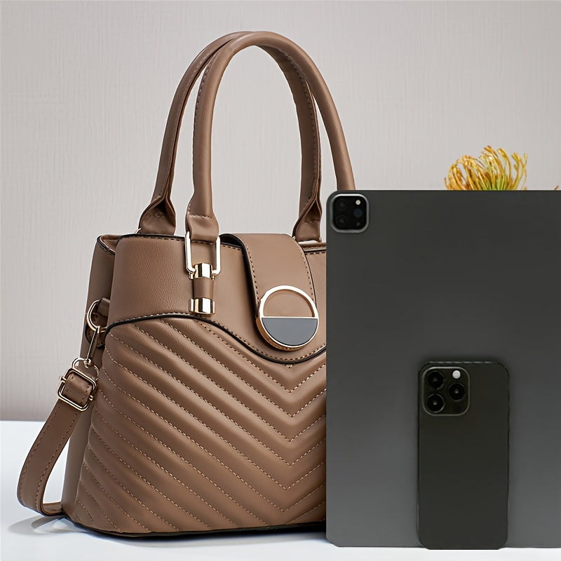 Women's Black PU Handbag Set with Tote and Shoulder Bag for Valentine's Day