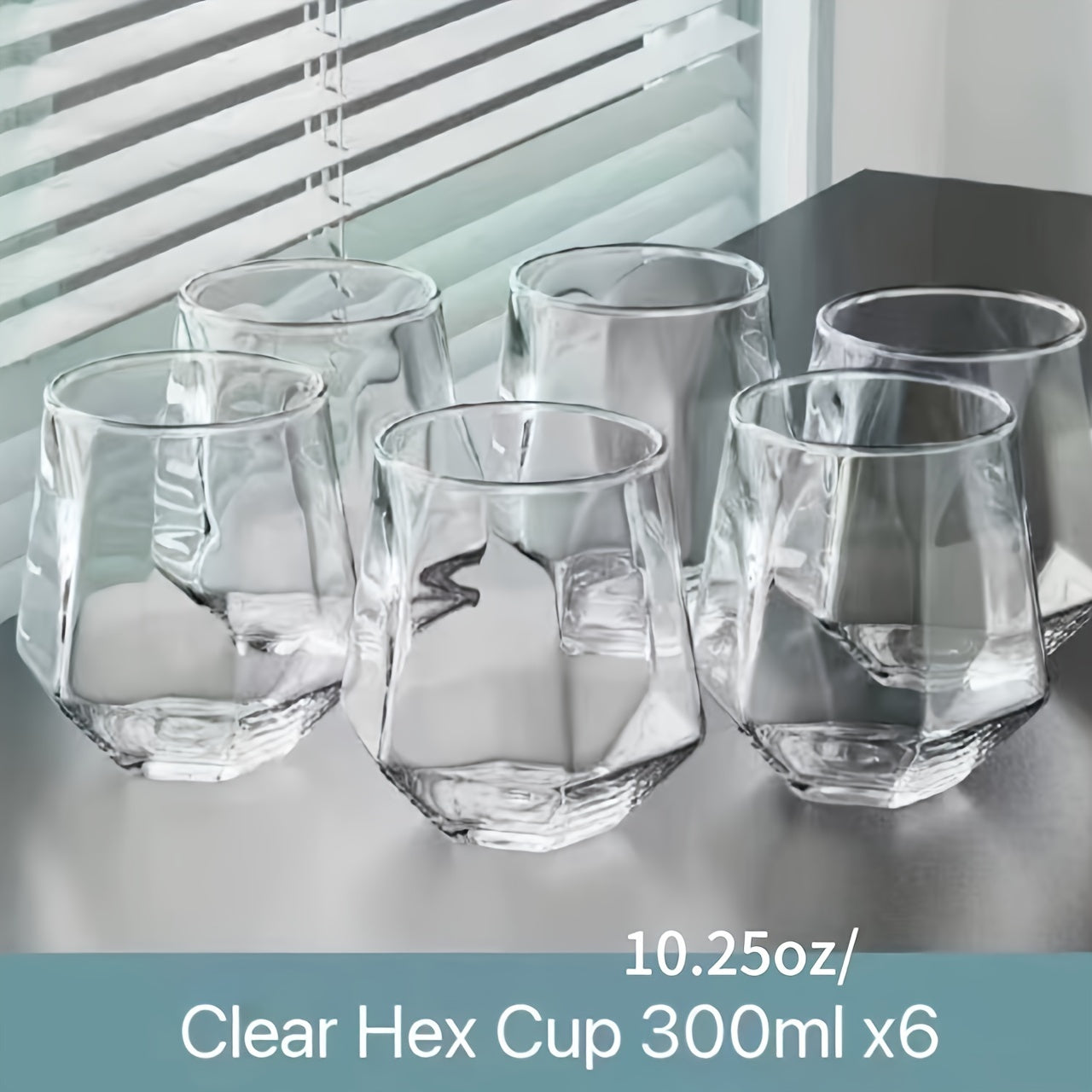 Set of 6 Geometric Glass Cups for Water Juice Whiskey Milk Tea