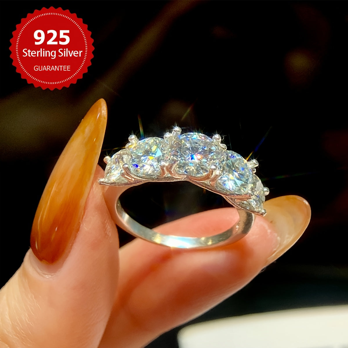 Moissanite Engagement Ring 1CT Five Diamond Wedding Band Sterling Silver