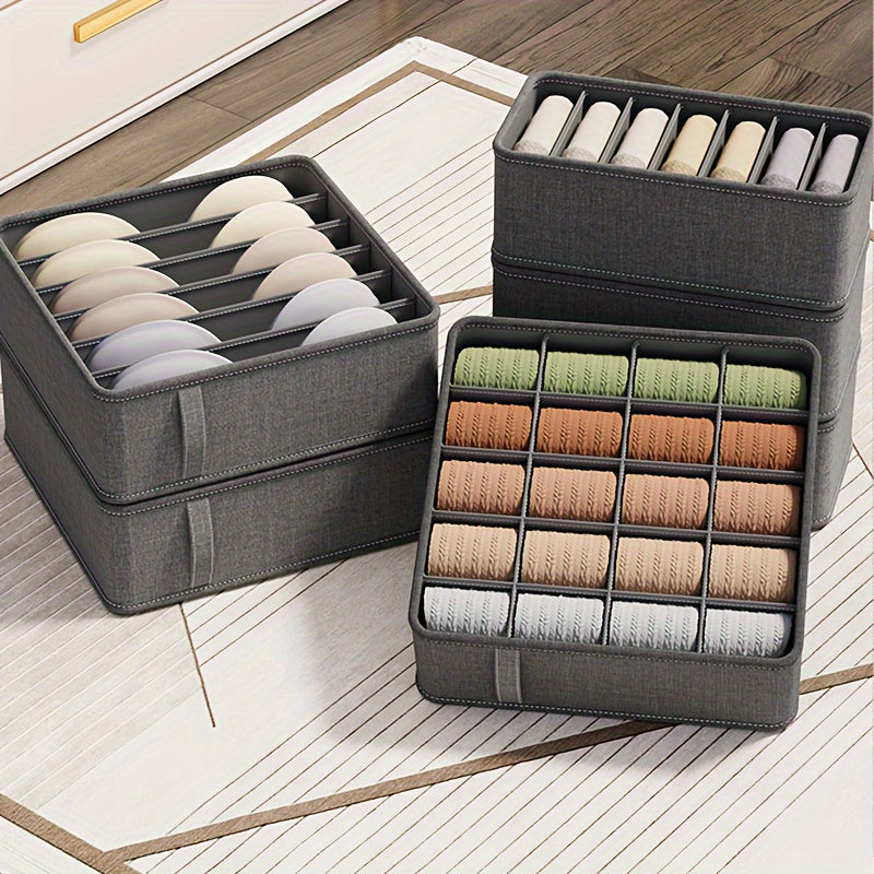 Gray Cationic Sock Storage Box with 6 7 or 20 Compartments Foldable Organizers for Underwear Bras and Socks