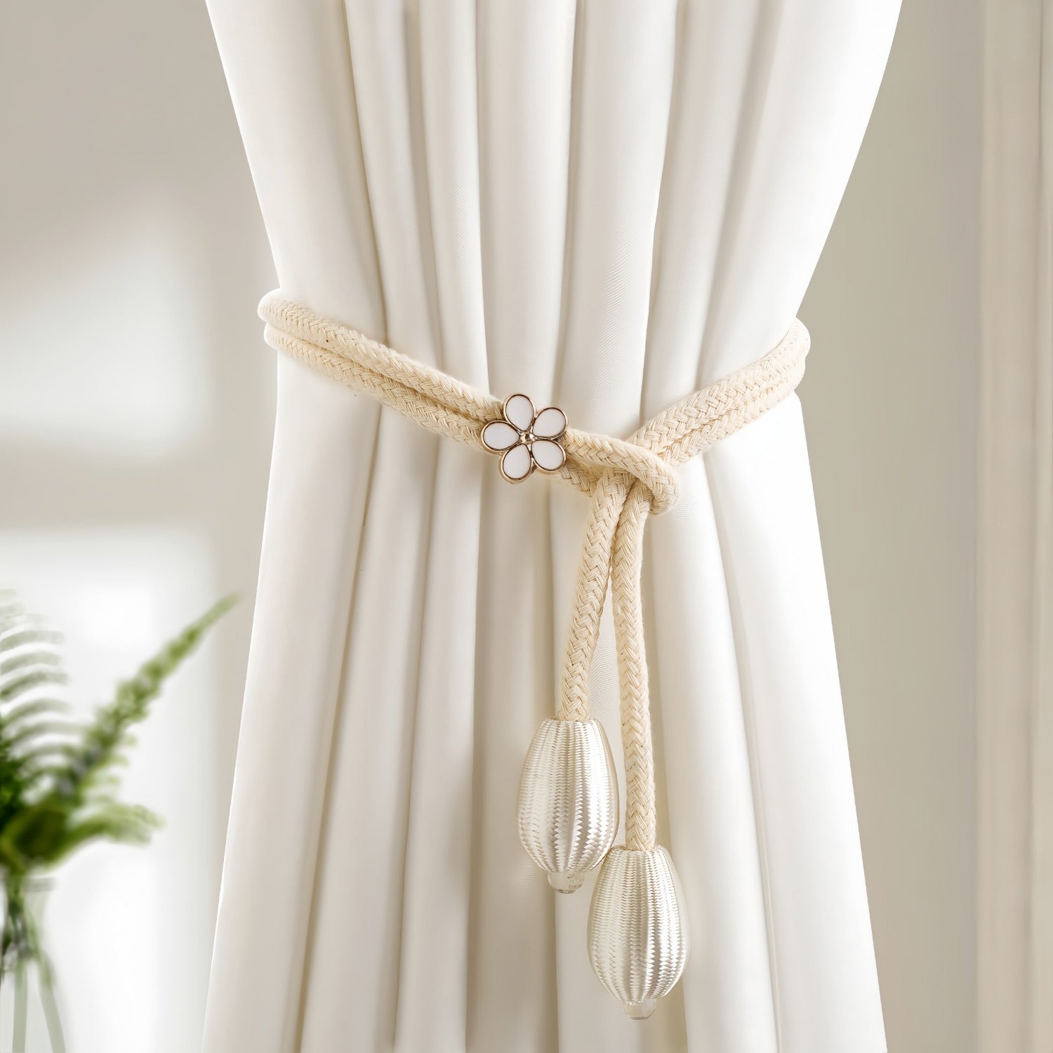 Set of 2 Magnetic Curtain Tiebacks Silk Rope Holdbacks for Living Room and Bedroom