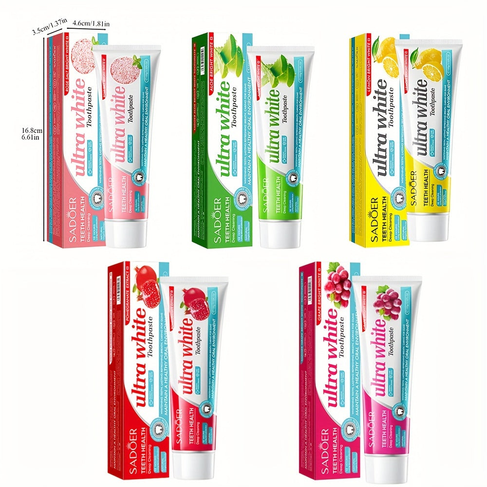 Ultra Whitening Toothpaste with Lemon Grape Rose Salt Pomegranate 100g Deep Clean Bright Smile Sensitive