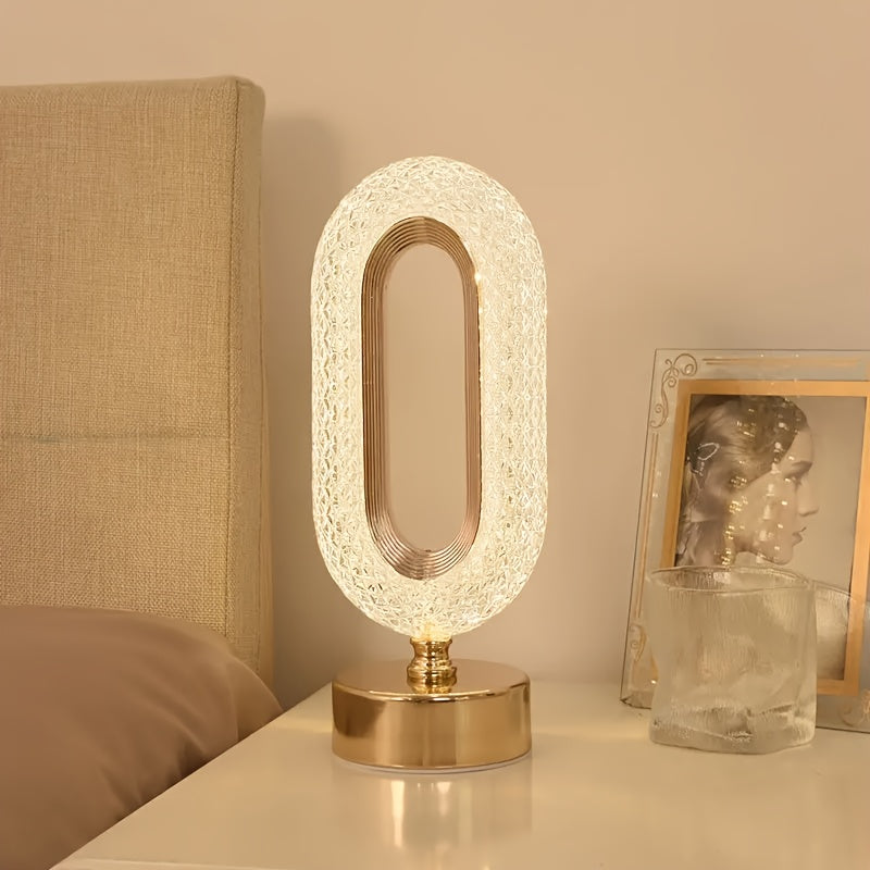 Oval Crystal Table Lamp with USB Charging for Office and Bedroom Nightstand