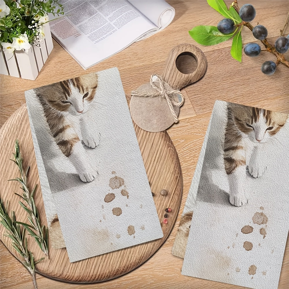 2 Pieces Ultra Soft Kitchen Towels Kitten Tiptoes Absorbent Dish Hand Towels 16x24 Inches