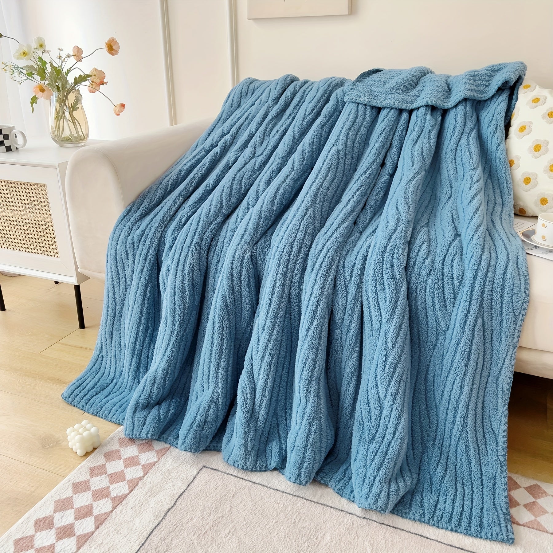 Fleece Jacquard Blanket Solid Color Warm Soft Couch Sofa Bed Travel Camping