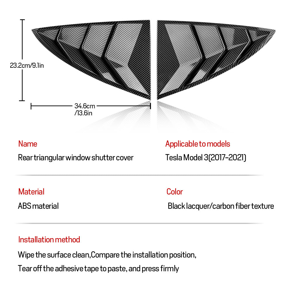 Rear Car Window Shutter Cover Carbon Fiber Pattern for Tesla Model 3
