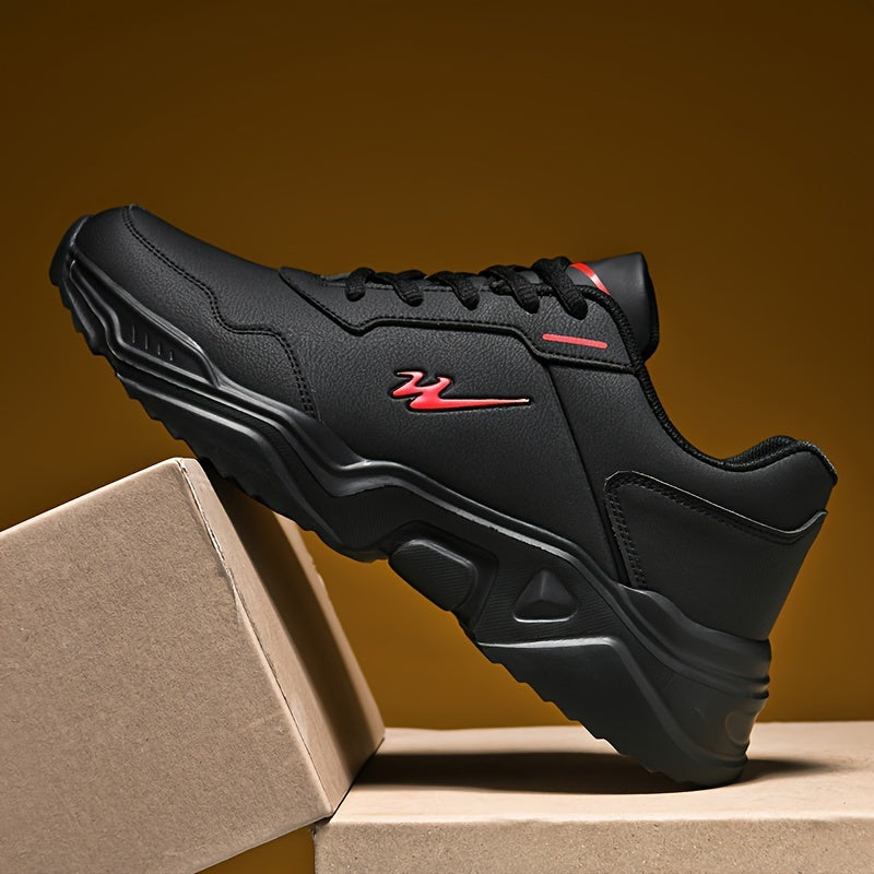 Men's Breathable PU Leather Casual Sneakers with Round Toe and Lace-Up Closure
