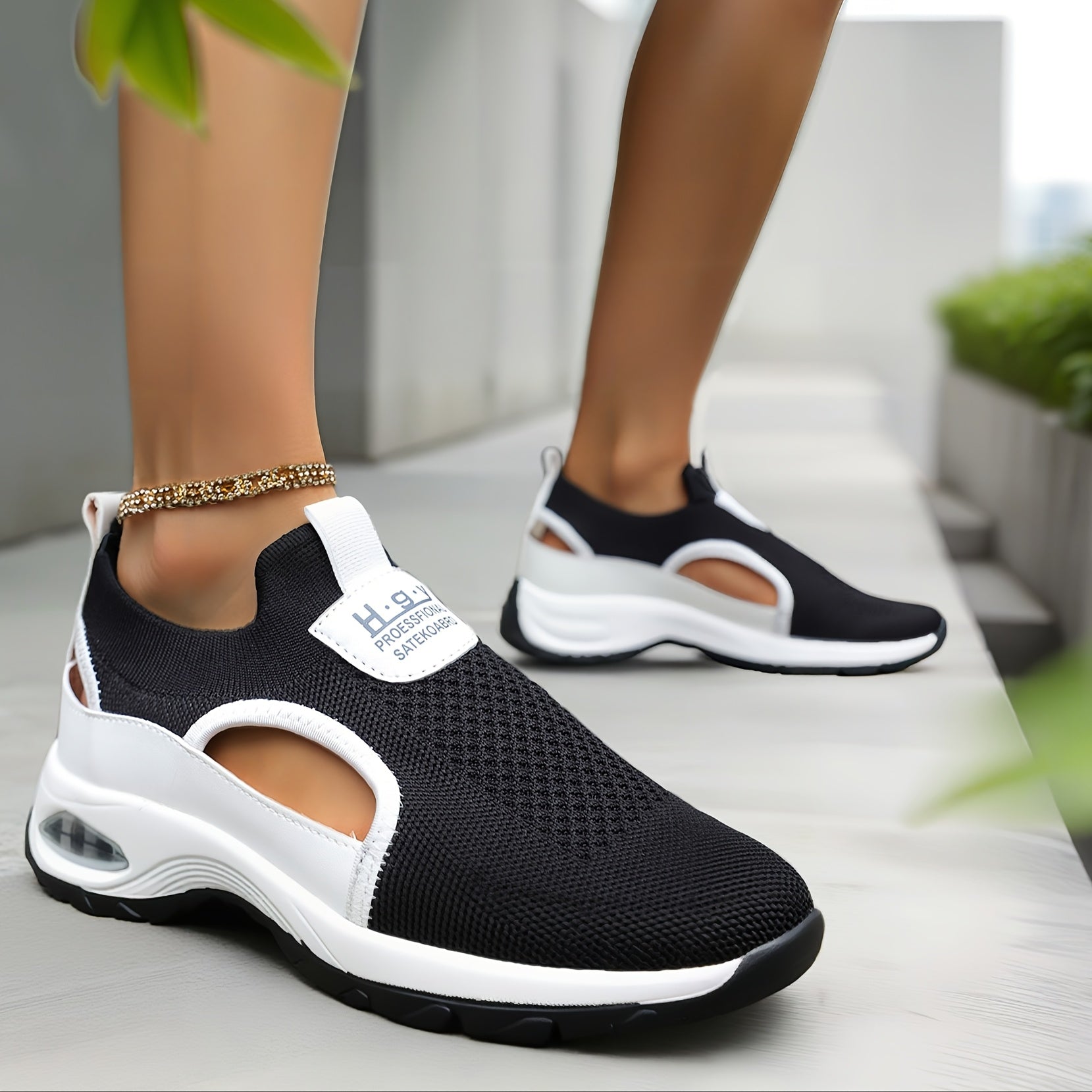 ayollarga mo'ljallangan nafas oluvchi slip-on sport poyabzali, barcha mavsumlar uchun kundalik ko'ylakli, ko'p rangli