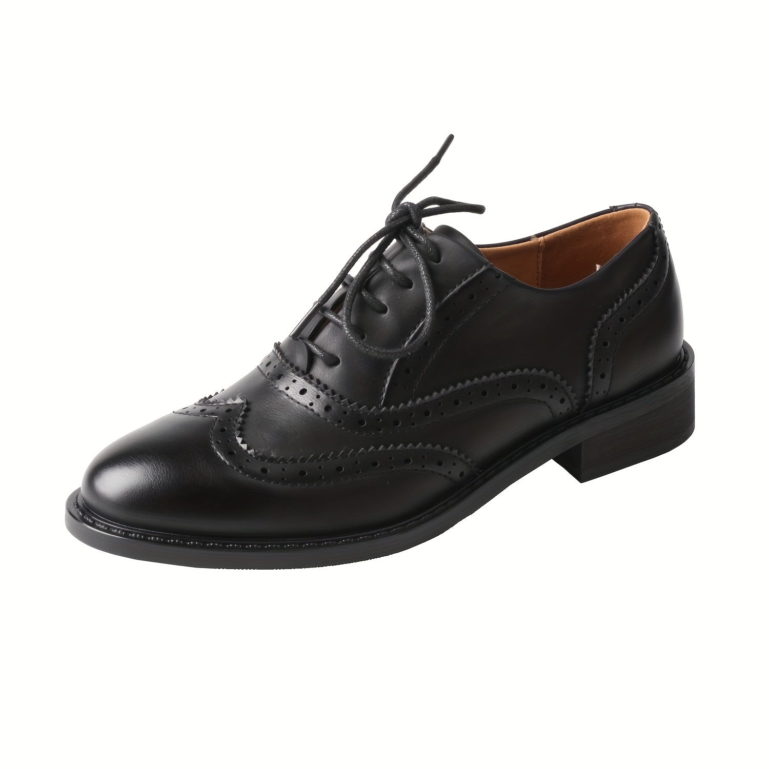 Women's Thick Soled Classic Leather Oxford Shoes with Carved Details