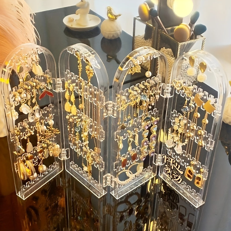 Foldable Jewelry Display Rack Transparent Plastic Stand for Earrings and Necklaces